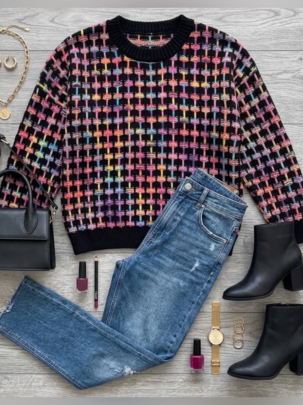 SHEIN Plus Size 2X Women Plaid Knitted Colorful Pullover Sweater